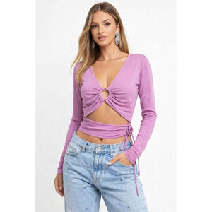 ZARA Purple Ring Front Cutout Long Sleeve Top Size Large Feminine Minimalist Y2K